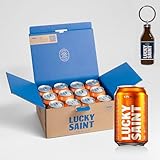 LUCKY SAINT Alcohol Free Beer - Hazy IPA, Case of 12 x 330ml, 0.5% ABV Cans with Keyring | Vegan & Sugar Free | 59 Calories per Can, Only Natural Ingredients, No Flavourings