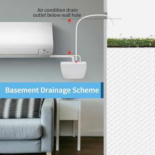 Mini Split Condensate Pump, Silent Automatic Condensation Drain Water Removal Pump for HVAC, Air Conditioner, Dehumidifier, Furnance, Ice Maker, 100-240V, 50/60Hz, Wall Mounted, Self Priming Device