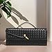 JYG Woven Handbag for Women Fashion Evening Shoulder Bag PU Leather Handmade Clutch Purse Dark Black Casual Crossbody Bags 2024