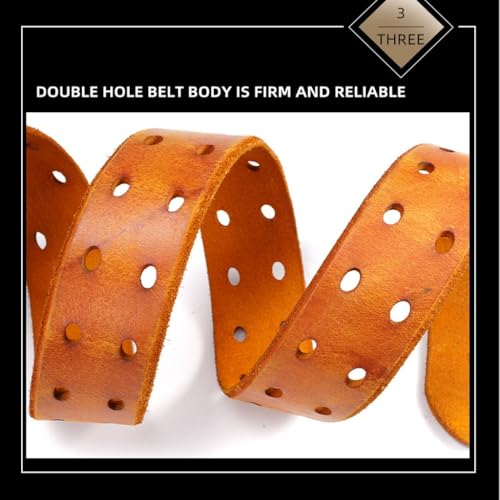 Men’s Classic Leather Belt, Double Prong Retro Style, Antique Brass Buckle, 1 ½” Width,Gifts for Men4