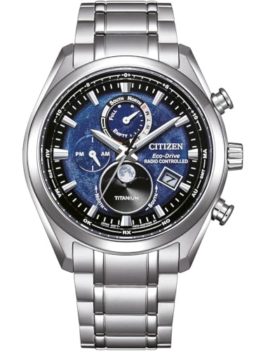 Questo orologio Eco Drive si ricarica con qualsiasi tipo di luce per funzionare per sempre. Questo orologio Eco Drive non richiede la sostituzione della batteria, la ricarica o la ricarica, per garantire un funzionamento costante. Questo orologio multi quadrante dispone di una funzione calendario: data, solare, radio, fase lunare, ora mondiale e lancette luminose