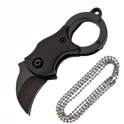 Image of CAPMORA Mini Folding Utility Tool Keychain, Metal, with Carabiner Clip, Compact Everyday Carry for Package Opening and Use (BLACK Chain)