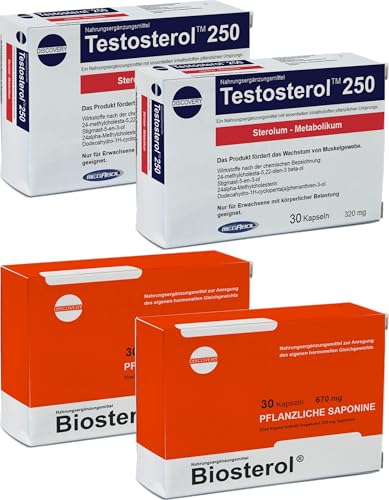 Megabol - Testosterol 250 + Biosterol | Natürliche Unterstützung für Testosteronproduktion und Muskelaufbau | Vierer-Packung - 4x 30 Kapseln (insg. 120 Kapseln)