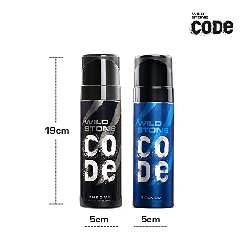 Image of WILD STONE CODE Chrome And Titanium Long Lasting No Gas Body Perfume Spray For Men, Pack Of 2 (150Ml Each)