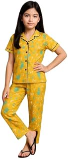 BUTRU Girls Cotton Night Suit Set for Kids | Printed Half Sleeve Shirt & Pajama Set | Soft Comfortable Sleepwear for Girls... Price In India