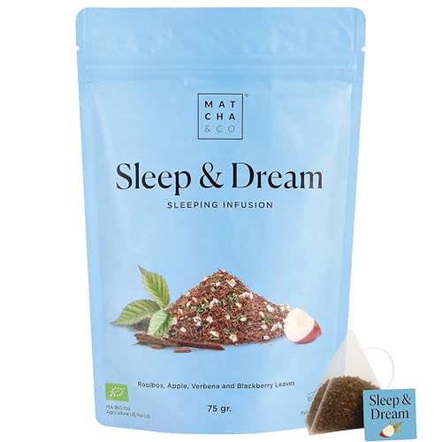Matcha & CO Infusión Sleep & Dream, 30 dosis de infusión relajante para dormir con Rooibos, Manzana, Verbena y Hojas de Mora, Tu ritual nocturno para un sueño profundo y reparador