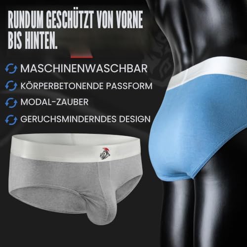Real Men Bulge Enhancing Pouch Unterwäsche für Herren - 1 oder 3er Pack Set - Modal Boxershorts ABCD Pouch, C Pouch 3er Pack Blue Gunmetal Grey Heather Grey, Medium