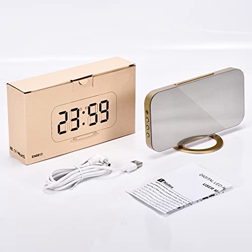 Digital Alarm Clock, Bedroom Decor, Led Mirror Desk Clock Large Display For Heavy Sleepers, Dual Usb Charger Ports, 3 Level Brightness, Electronic Clock For Bedroom Home Living Room Office(Gold) #TOP6