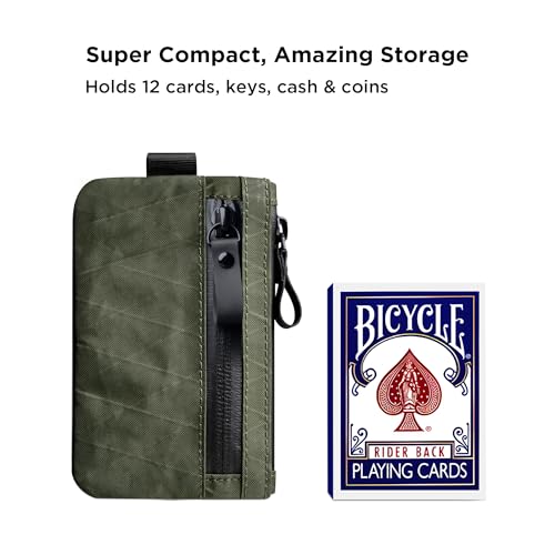 Image of ALPAKA Zip Pouch RFID Mens Wallet Cash and Card Front Pocket Wallet with X-Pac Weatherproof Fabrics, YKK Zipper, EDC Pouch for Men Travel, Dark Green, Small, Minimalist | Fits Cash and Cards, YKK AquaGuard Zipper, Weatherproof Fabrics X-Pac, EDC Pouch for Men Travel