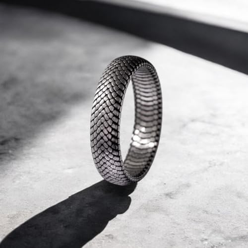 Snake Skin Unusual Mens Wedding Band Ring in Oxidized Silver, Vintage 925 Sterling Silver Rings For Men, Unique Mens Jewelry For Husband, Boyfriend Gifts For Him - Comfort Fit - Gothic4