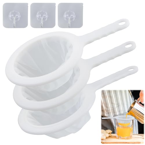 3 Pièce Filtres En Nylon,Tamis Filtre Alimentaire, Tamis à Jus,Filtres à Mailles Fines,Filtre à Vin,Pour filtrer les huiles,Café,Vin,Jus,Lait de...