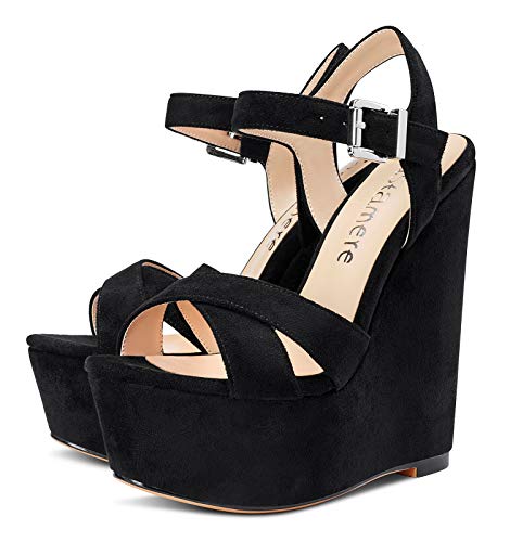 Castamere Womens High-Heel Platform Wedge Heel Sandals Slingback Sexy Ankle Strap Open Toe 16Cm Heels Black Suede Shoes 12 M Us #TOP4