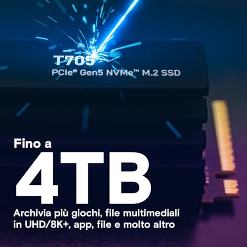 T705 SSD 1TB PCIe Gen5 NVMe M.2 con Dissipatore Premium, Fino a 13.600MB/s, Microsoft DirectStorage, Retrocompatibilità PCIe 4.0 - CT1000T705SSD5 - Hdd - Immagine 7