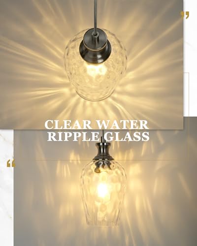 Image of Brushed Nickel Pendant Light Kitchen Island, Hammered Clear Glass | 1-Pack, Hanging Lights Fixtures with Hand-Blown Glass Shade, Farmhouse Kitchen Island Lighting Over Sink, AD-24027-1P-SN