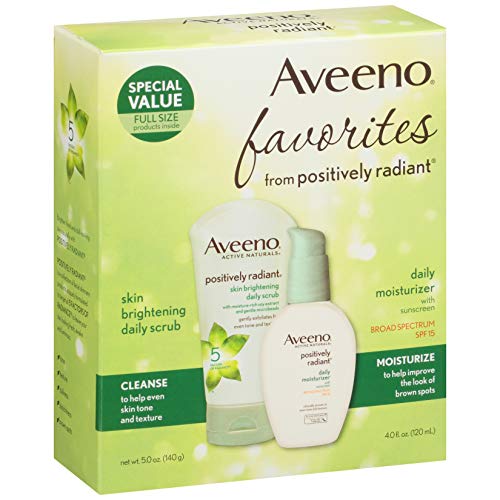 Aveeno Positively Radiant Morning Radiance Skin Care Gift Set With Daily Face Scrub & Moisturizer With Spf 15 Sunscreen, Helps Brightens Skin & Evens Tone, Non-Comedogenic & Hypoallergenic, Set Of 2 #TOP4