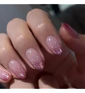Ombre Red Press on Nails Almond Fake Nails Short False Nails Press ons with Designs Glitter Red P...