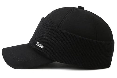 Mens Winter Beanie Hat Earflaps With Brim And Scarf Snow Ski Caps Baseball Cap For Outdoor Sport (As1, Alpha, One_Size, Black, Medium) #TOP5