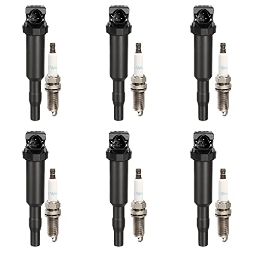 Vplus Set of 6 Ignition Coils & Spark Plugs Compatible with compatible with 2010-2013 BMW E82 E88 E90 E91 E92 E93 3.0L UF592 0221504470