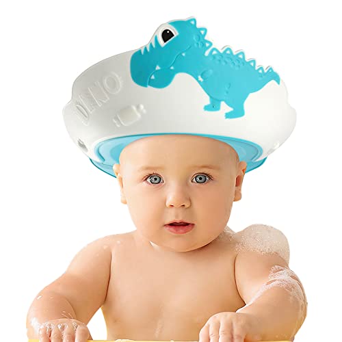 FUNUPUP Duschhaube Kinder Baby Verstellbare Dinosaurier-Form Haare Waschen Kinderschutz Schild Shampoo Schutz Baby-Visier für Augen und Ohren (Dinosaurier-Blau)