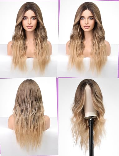 Perruque synthétique longue ondulée blonde femme WOKESTAR postiche long bouclé pour soirée et cosplay - 3