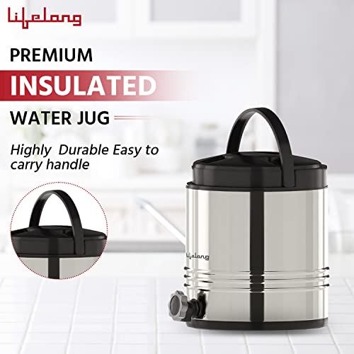 Image of Lifelong 8.5 litres Insulated Stainless Steel Water Jug| Thermos Jug| Hot & Cold | Easy to Carry Handle| Leakproof Tap| Spill-Proof Airtight Lid (LLWMJ85, Silver)