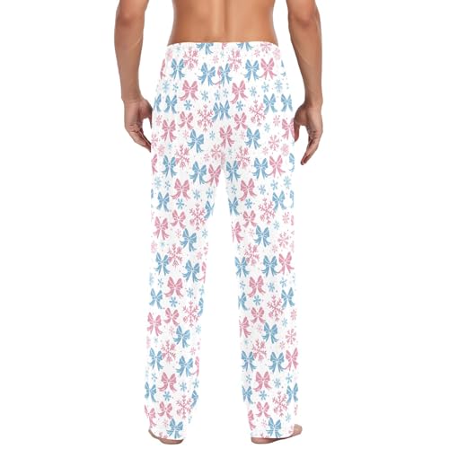 Mens Cotton Pajama Pants Sleep Lounge Pj Bottoms Sleepwear with Pockets Drawstring S Light Blue Bow Snowflakes3
