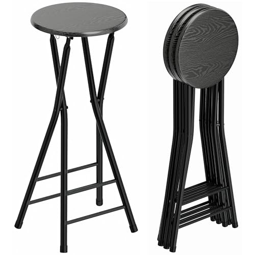 HOMCOM Lot de 4 tabourets de Bar pliants, tabourets de Cuisine Hauts Ronds avec 2 Repose-Pieds,...