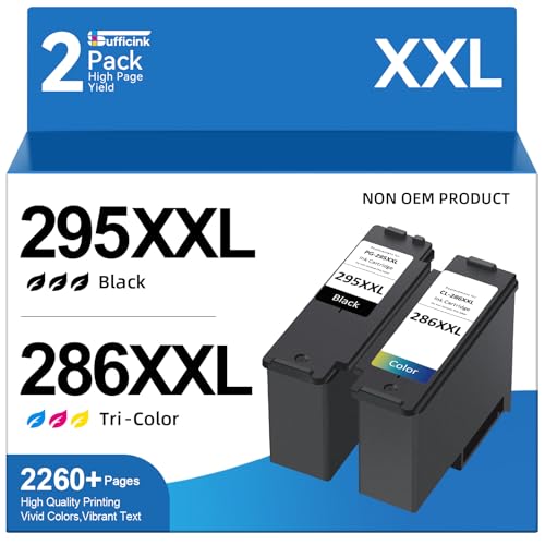 Image of High Yield 295XXL 286XXL Ink Cartridge Compatible for Canon PG-295 CL-286 PG-295XL CL-286XL Large Capacity Compatible for Canon Pixma TS6520 fit for Pixma TS4320 TS6520 TR7120 Inkjet Printer (2 Pack)