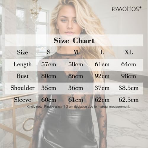 EMOTTOS Camiseta Rejilla Crop Tops, Sexy Camisetas de Encaje Bordado Floral, Tul Cuello Redondo Slim Fit Top, Transparente Camisetas de Fiesta Clubbing para Las Señoras, Negro, L