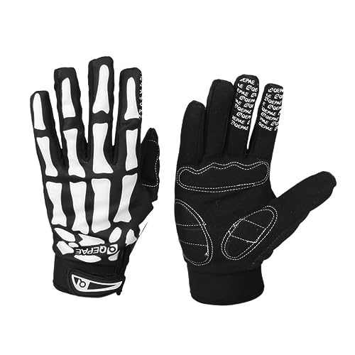 minkissy Skeleton Pattern Full Finger Bike Gloves Black White Durable Slip Design Ventilated Cycling Gear for Enhanced Performance