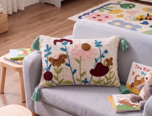 Image of Furnistitchs Boho Rectangle Cushion Cover 12x20 inches | Handmade Decorative Throw Pillow Case | Bohemian Home Decor Sofa Bed Cushion Cover Living Room Bedroom (2, Floral Cuts, 12x20 inches)