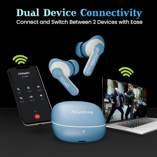 Image of ACwO Dwots 313 Wireless in Ear Earbuds | 65Hrs Playtime | 50Ms Low Latency | 3 Preset EQ Modes | IPX5 Water Resistant | Hyper Boost Charging - 10Mins Charge = 120Mins Playtime (Cool Blue)