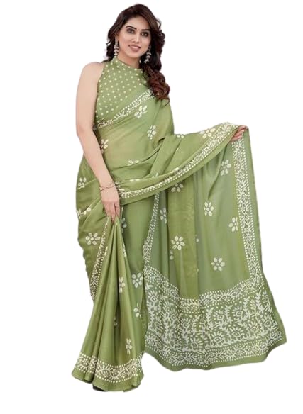Women's Chiffon Abstract and Geometric Printed Saree with Blouse Piece