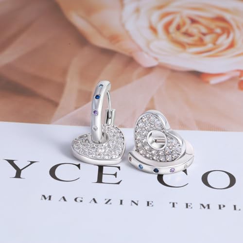 Heart Earrings for Teen Girls Women - Sterling Silver Love Heart Hoop Earrings Hypoallergenic Colorful Cubic Zirconia Lightweight Heart Shaped Loop Earring Gifts for Daughter Granddaughter Christmas4