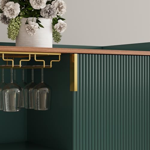 Image of ARTPOWER 48 inch Wine Bar Cabinet with Fluted Texture, Modern Buffet Sideboard with Wine Rack and Glass Holder, Liquor Coffee Station with Storage for Kitchen, Living Room, Home Bar, Green