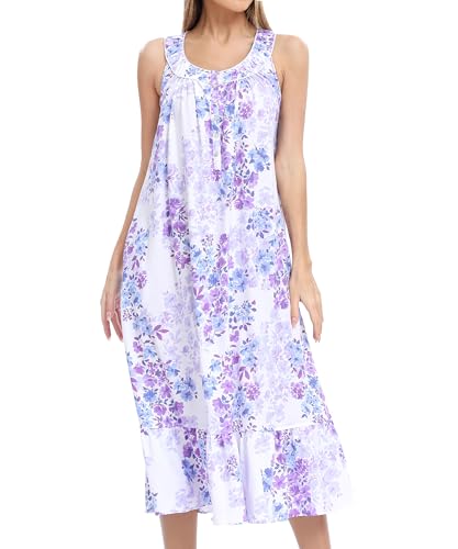 Image of 100% Cotton Nightgowns for Women Soft Ladies Gowns Sleepwear Long Sleeveless Nightgown