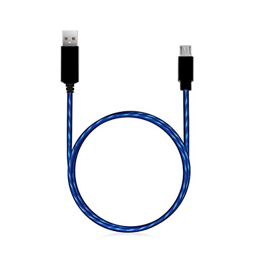 Micro USB Cable, Earfly Visible Flowing Android Charging Cable&USB Charging Cables Micro 3 ft Work with Galaxy and Other Android Devices(Black+ Blue)