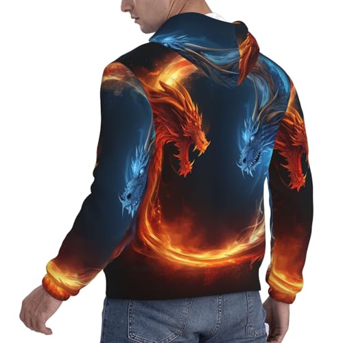 Men's Fleece Pullover Hoodie Long Sleeve Hooded Fire and ice dragons Sweatshirt Casual Shirts With Pockets Medium Black4