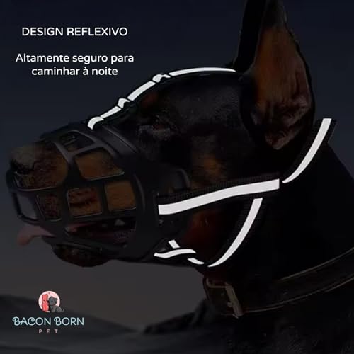 Focinheira Reforçada Silicone Ajustável Para Cachorros Todos Os Portes Bacon Born Pet (2)