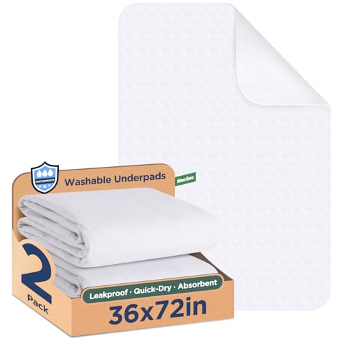 Image of Washable Bed Pads 36 inch x 72 inch - 2 Pack, White, Waterproof Bed Pads for Incontinence, Bed Wetting Pads for Bed, Sofa, Floor, Resuable Underpads for Adults, Seniors, Pet