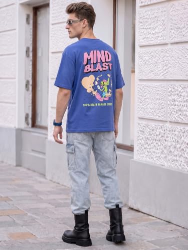 Image of Veirdo Men Bold Front & Back Printed Oversized Fit T-Shirt for Men, Cotton Fabric, Drop-Shoulder Streetwear Casual Graphic Tee, Stylish & Comfortable (OS VD APX SW S)