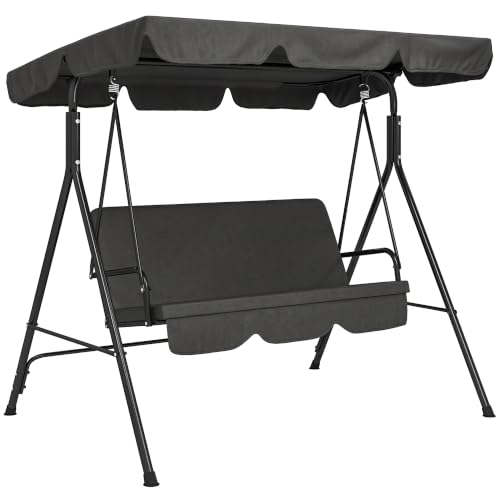 Outsunny Columpio de Jardín Exterior 3 Plazas 172x110x153 cm Negro