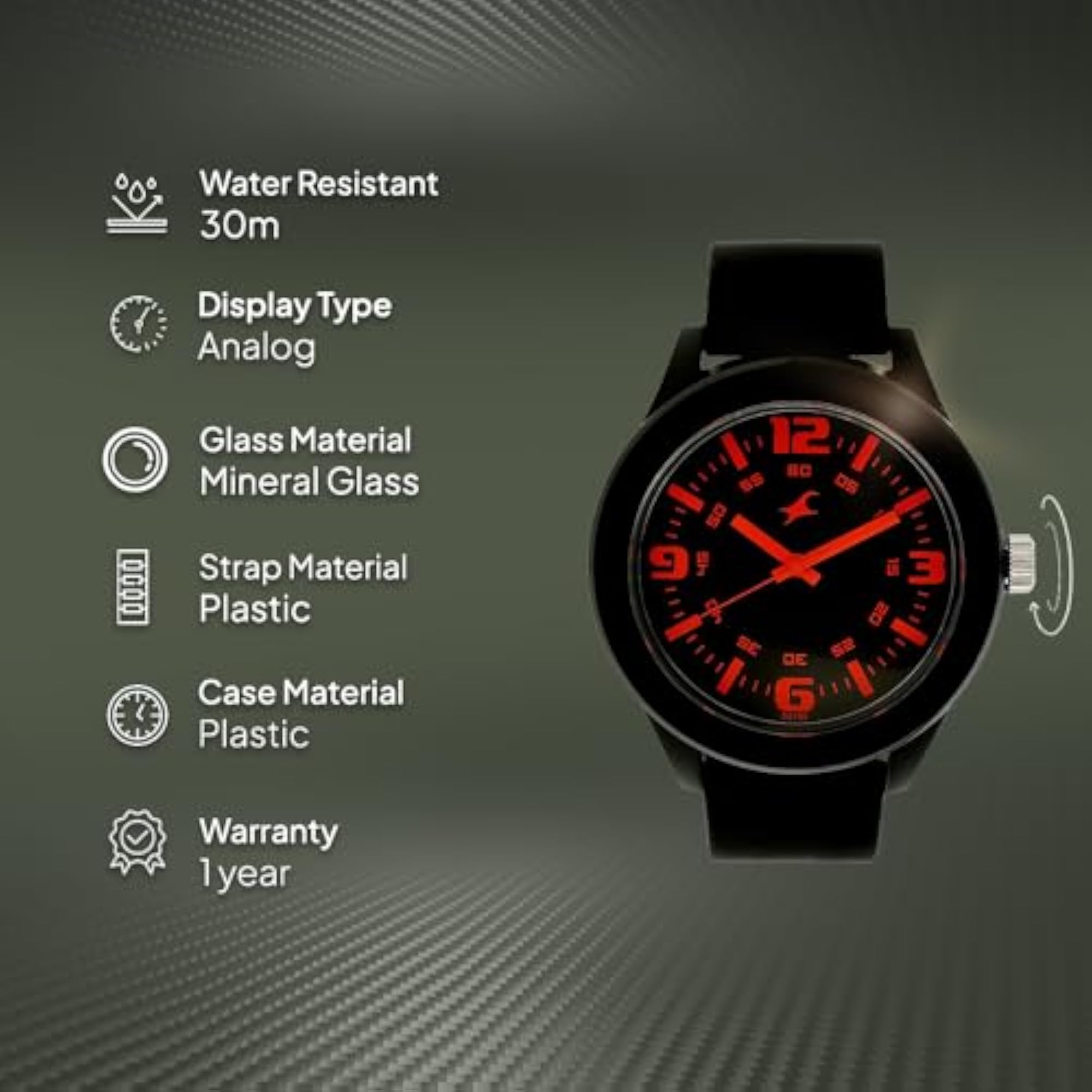 Neon Quartz Analog Black Dial Black Silicone Strap Unisex Watch