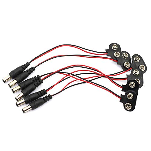 DGZZI 6PCS 9V Battery Clip with 2.1mm X 5.5mm Male DC Plug And