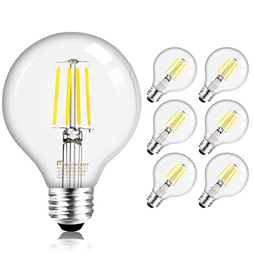 Mastery Mart Dimmable Vintage Led Globe Light Bulb, G25 Glass Edison Style, 5.5W (75 Watt Equivalent), 5000K Daylight White, E26 Filament Bulb, Bathroom& Vanity Mirror, Ul, Energy Star, 6 Pack #TOP30