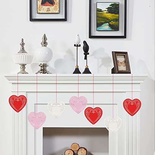 Yssai 300 Pcs 4 Inch Mini Valentine Heart Doilies Cutouts Paper Lace Doilies With 3 Colors Red Pink And White Valentine Craft Gift Set For Valentine's Day Mother's Day Wedding Favor Party Decorations #TOP4