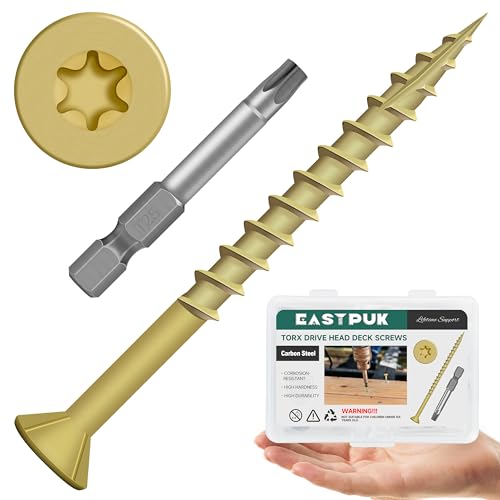 Image of Deck Screws 2-1 /2 Inch, Wood Screws #10x2-1 /2, 378 PCS 5lb, Rust Resistant Exterior Epoxy Coated Outdoor Decking Screws, Torx /Star Drive Head Deck Screw, T25 Star Bit Included, Tan by EASTPUK