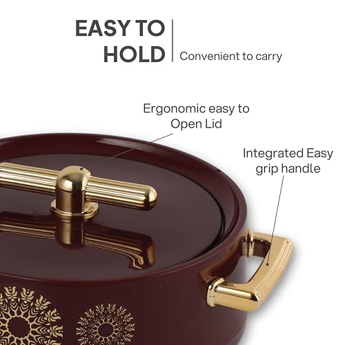 Image of CELLO Jewel NX Insulated Casserole Set of 3 Pcs (500ml, 1000ml, 1500ml) Burgundy | Double Wall Insulated Hot Pot Case Keeps Food Hot & Warm for Long Hours, Casserole Hot Pot Set for Roti Chapati Rice