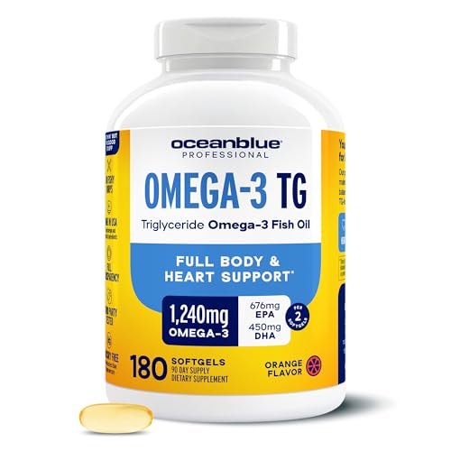 Oceanblue Omega-3 rTG Fish Oil - Heart Brain Eye Support | 180 Softgels - 90 Servings | 1240mg Omega-3 676mg EPA 450mg DHA | Burp-Free