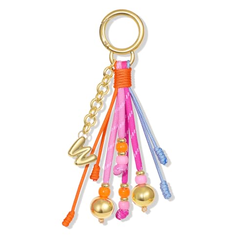 KissYan Initial Bag Charm for Women, Rope Purse Charms, Pink, Letter W